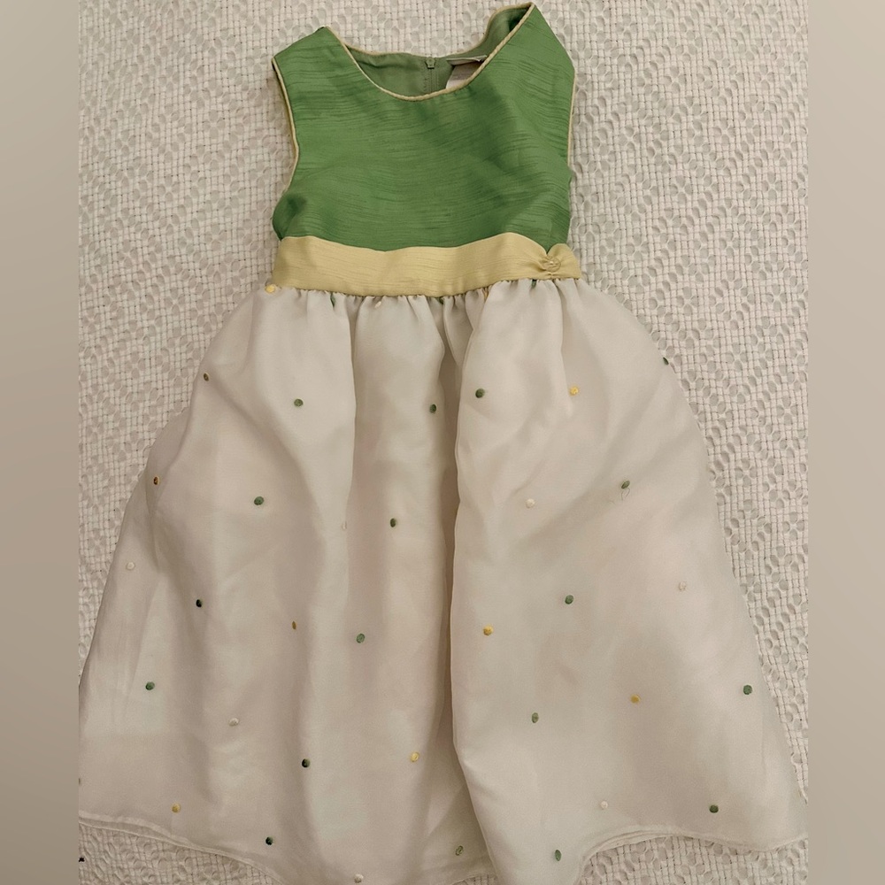 Perfectly Dressed Big Girl Dress in Green w/ polka dot skirt & yellow sash SZ 6x